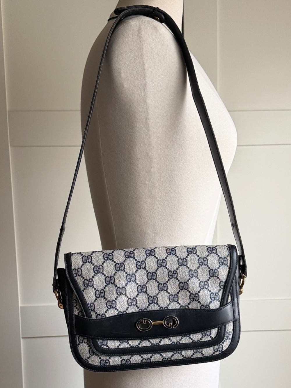 Vintage Gucci navy leather accents vinyl body